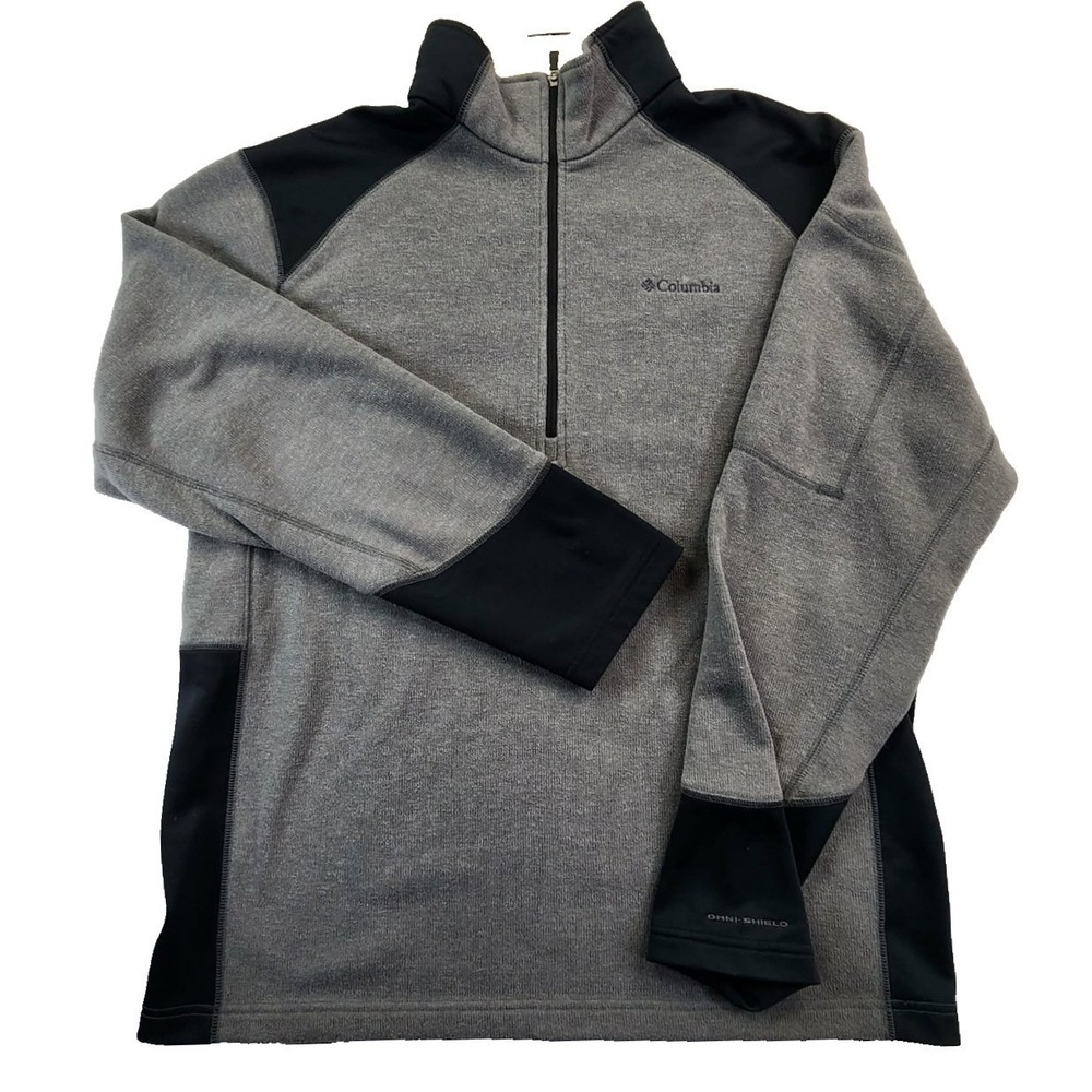 Columbia Omni-Shield Quarter Zip Pullover Grey Black Mens Large Fleece Sweater